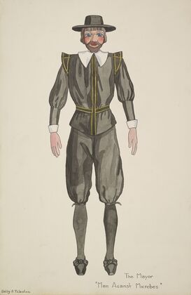 Men Against Microbes(Marionettes): The Mayor man’s puritan costume with gold trim (1934-1943) — size preview