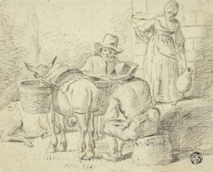 Men and Donkeys, Woman with Pitcher