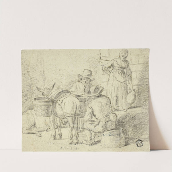 Men and Donkeys, Woman with Pitcher by Sir Edwin Henry Landseer