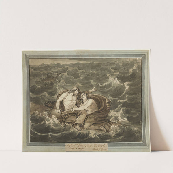 Mentor and Telemachus, Having Survived the Storm, Are Spirited to the Island of Calypso on a Mast, from The Adventures of Telemachus, Book 6 (1808) by Bartolomeo Pinelli