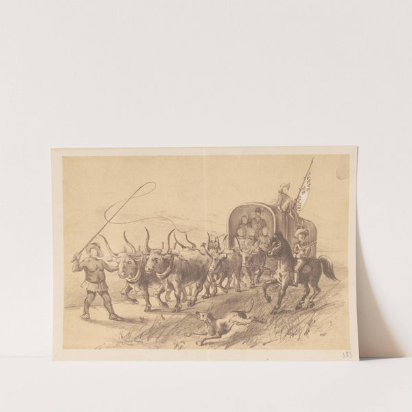 Menukaart met ossenspan en huifkar by Theo van Hoytema