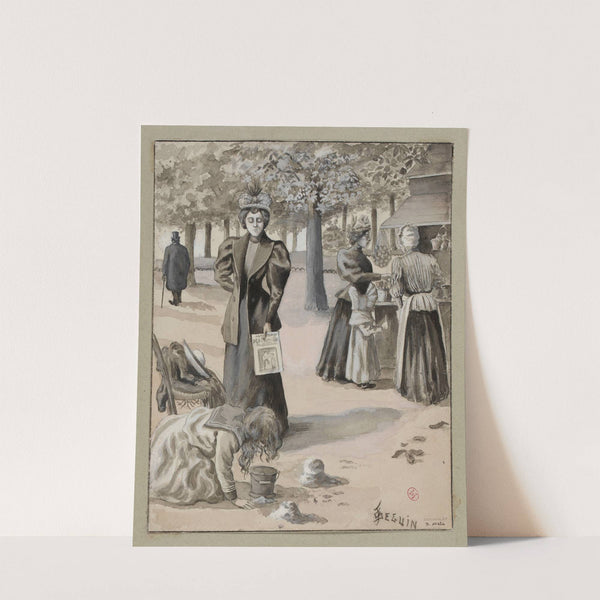 Mères et enfants dans le jardin des Champs Elysées by F. Séguin