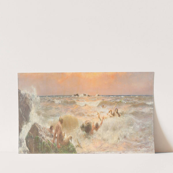 Mermaids frolicking in the sea at sunset by Benes Knüpfer