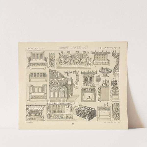 Meubles divers des XIVe et XVe siecles – lits, chaires, bancs, credences, tables etc. (1876-1888) by Auguste Racinet