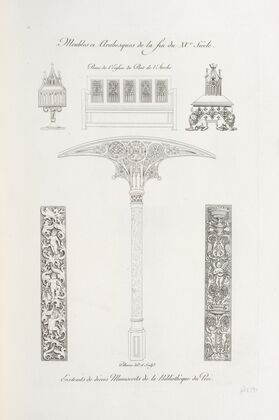 Meubles et arabesques de la fin du XVe. siècle. Banc de l’église du pont de l’arche.