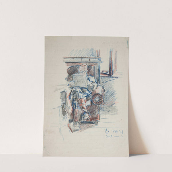 Mężczyzna siedzący na kanapie i czytający gazetę by Ivan Ivanec