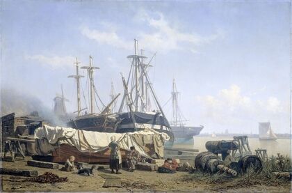 Midday break at a Shipyard on the Maas — size preview