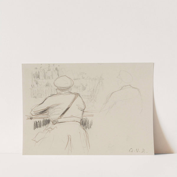 Militaire appuyé à un parapet vu de dos (à droite croquis d'un militaire de dos) by Georges Hugo