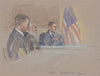 Military personnel including John Billings, seated during court martial of Bowe Bergdahl, Fort Sam Houston, San Antonio, Texas
