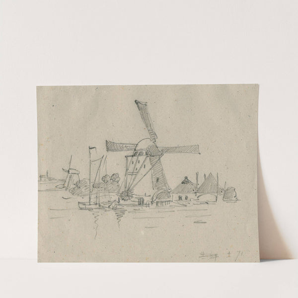 Mills and a farmhouse on a lake by Floris Verster