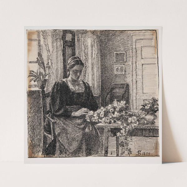 Min hustru fru Anna Syberg binder krans (1894) by Fritz Syberg