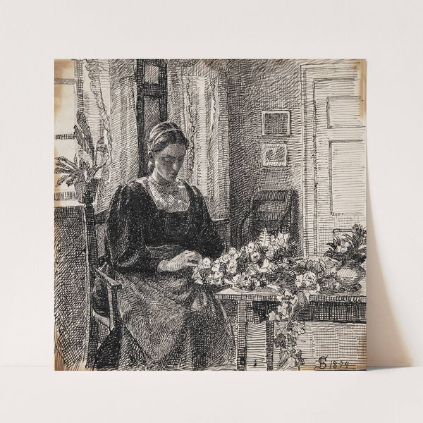Min hustru (fru Anna Syberg) binder krans by Fritz Syberg