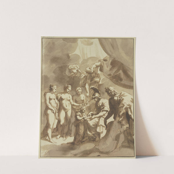 Minerva und Apollo unterweisen ein Kind in den Künsten und Wissenschaften, dabei die drei Grazien sowie Merkur by Jan de Bisschop