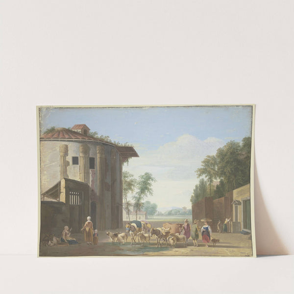 Minervatempel, dabei eine Herde Vieh und Hirten by Job Adriaensz Berckheyde