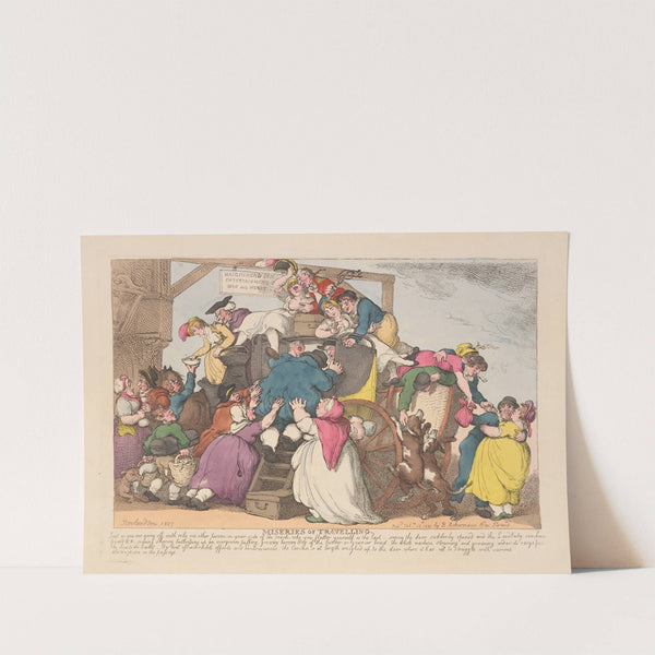 Miseries of travelling; Just as you are going off with only . . . (1807) by Thomas Rowlandson