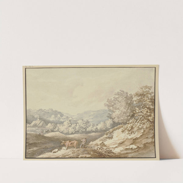 Mittelgebirgslandschaft mit einem Dorf im Mittelgrund by Carl Kuntz