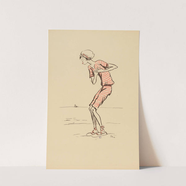 Mme Brighton sur une plage en costume de bain (1919) by Georges Goursat (Sem)