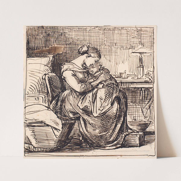 Moder med sovende barn på skødet i sovekammer (1810 – 1873) by Wilhelm Marstrand