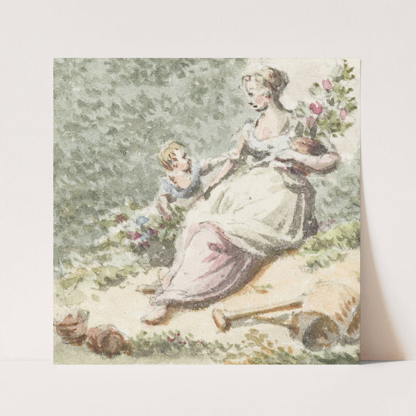 Moeder met kind in tuin by Pieter Bartholomeusz. Barbiers