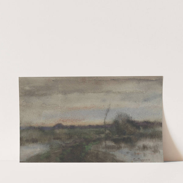 Moeraslandschap met zonsondergang (1863 - 1903) by Geo Poggenbeek