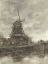 Molen en de brug bij de Noord-West-Buitensingel in Den Haag
