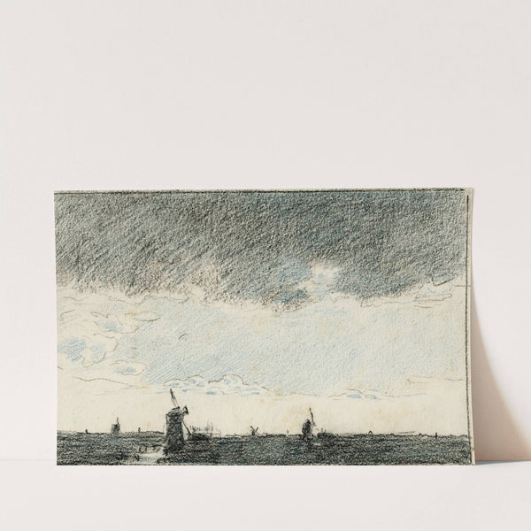 Molens in vlakte bij regen by Adolf le Comte