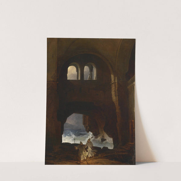 Mönche im Hof eines Klosters am Meer by Franz Ludwig Catel