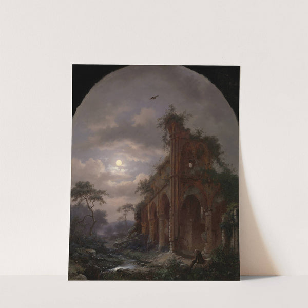 Monk Meditating near a Ruin by Moonlight by Frederik Marinus Kruseman