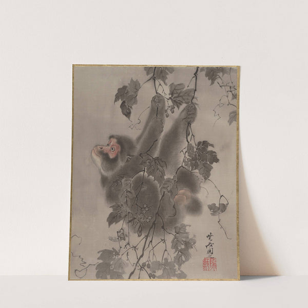 Monkey Hanging from Grapevines (ca. 1887) by Kawanabe Kyōsai
