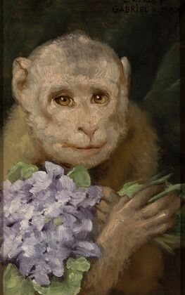 Monkey with a bouquet of violets (1880s)