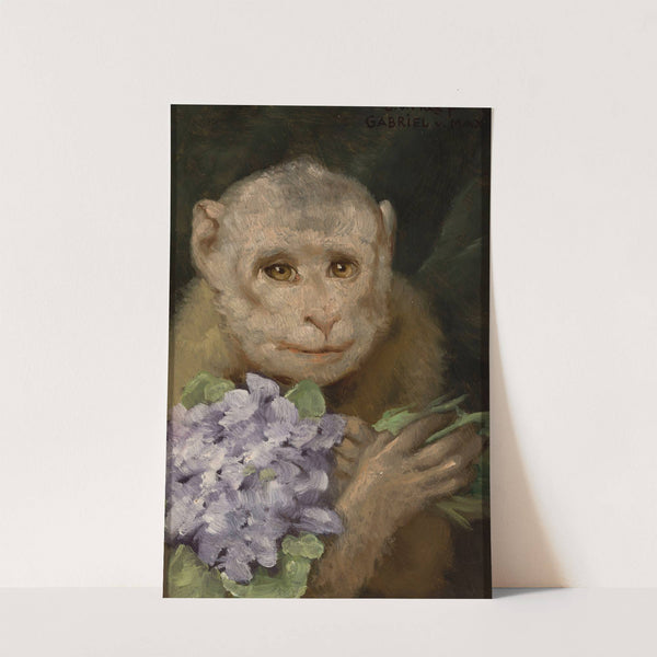 Monkey with a bouquet of violets (1880s) by Gabriel von Max