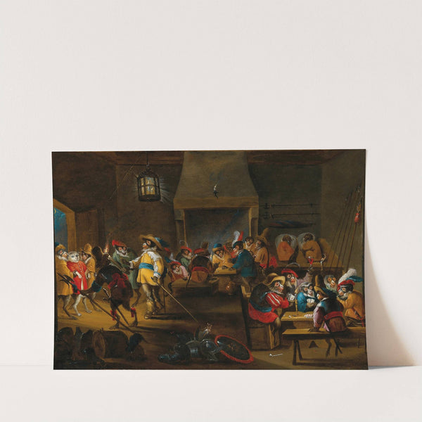 Monkeys in a guardroom interior by Abraham Teniers