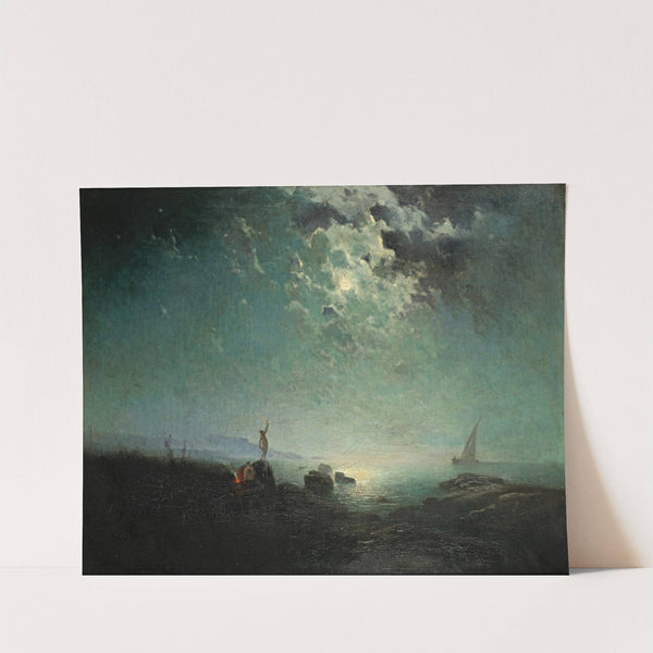 Moonlit coastal scene by Jean d'Alheim