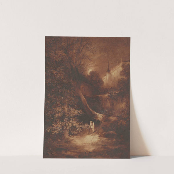 Moonlit Landscape with a Monk Walking near a Palace by Julius Albert Elsasser