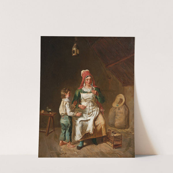 Mor och son med en fågel by Anne-Geneviève Greuze