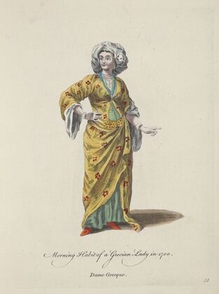 Morning habit of a Grecian lady in 1700. Dame Grecque. (1757-1772)