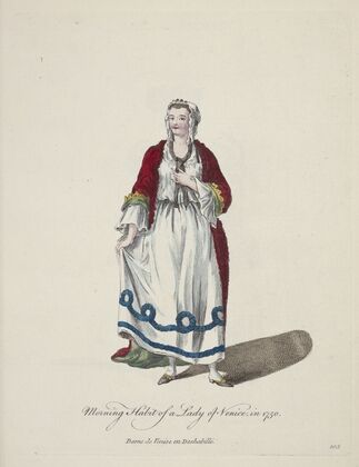 Morning habit of a lady of Venice in 1750. Dame de Venise en deshabillé. (1757-1772)