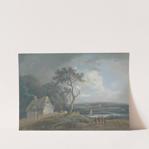 Morning - River Scene with Figures near a Cottage by John Laporte