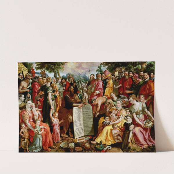 Moses Showing the Tablets of the Law to the Israelites with Portraits of Members of the Panhuys Family, their Relatives and Friends (1574 - 1575) by Maerten De Vos