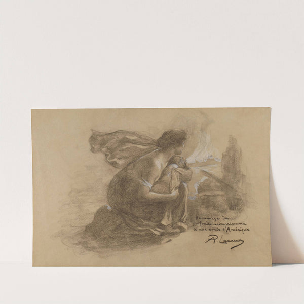 Mother and child and burning village by Paul Albert Laurens