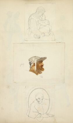 Mother and child; Head of a man wearing a cap; A clergyman
