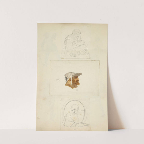 Mother and child; Head of a man wearing a cap; A clergyman by Stewart Watson