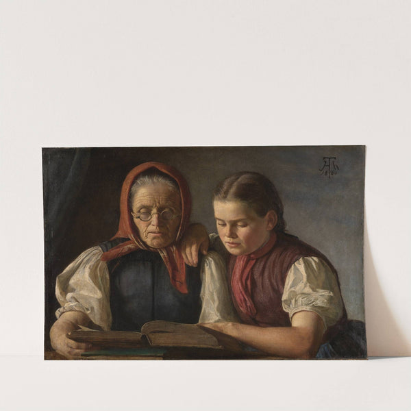 Mother and sister of the artist, reading the Bible (1866) by Hans Thoma