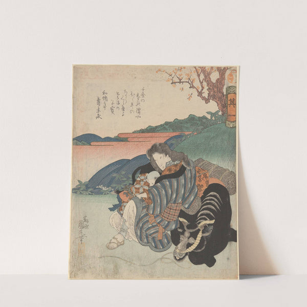 Mother Nursing Child, Leaning on a Bull by Utagawa Kunimaru
