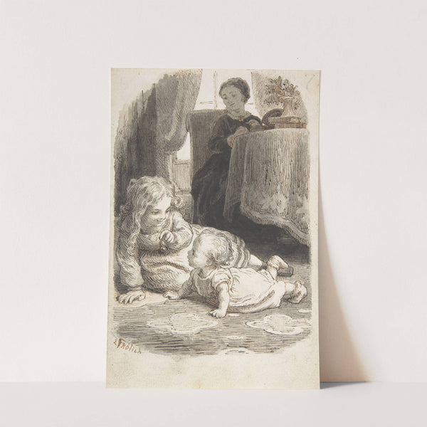 Mother Watching Over Two Young Children Playing (1835–1903) by Lorenz Frølich