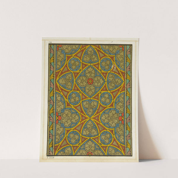 Motifs de vitrail (partie centrale d’une fenêtre) trilobes et quadrilobes entrelaçés, fond jaune by Laurent Gsell