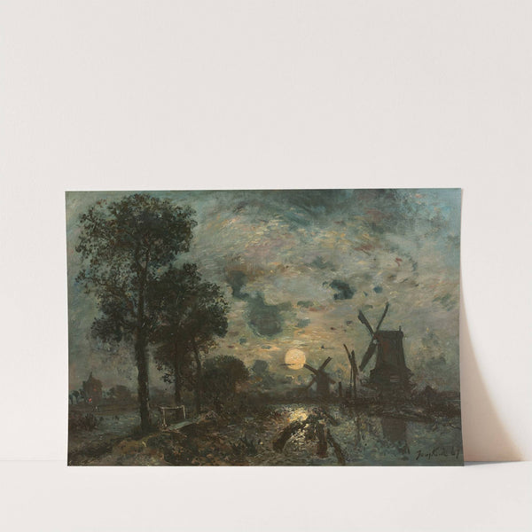 Moulins au clair de lune, Schiedam by Johan Barthold Jongkind