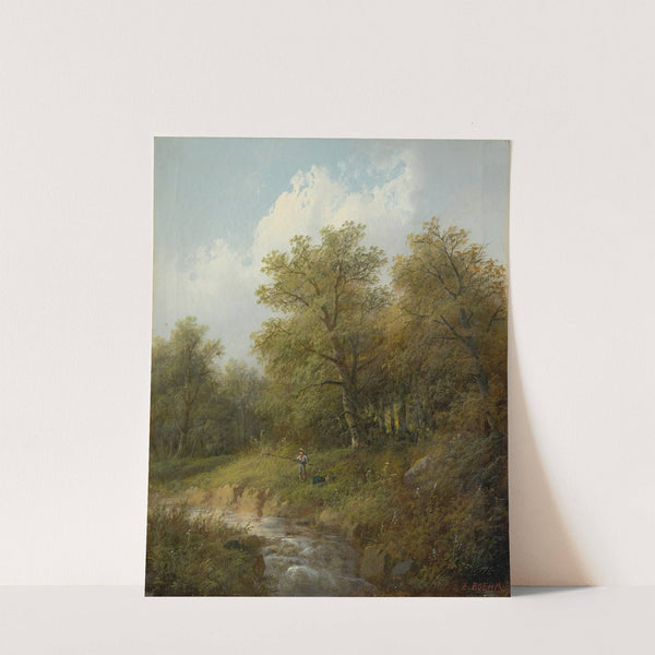 Mountain Brook with a Fisherman by Eduard Boehm