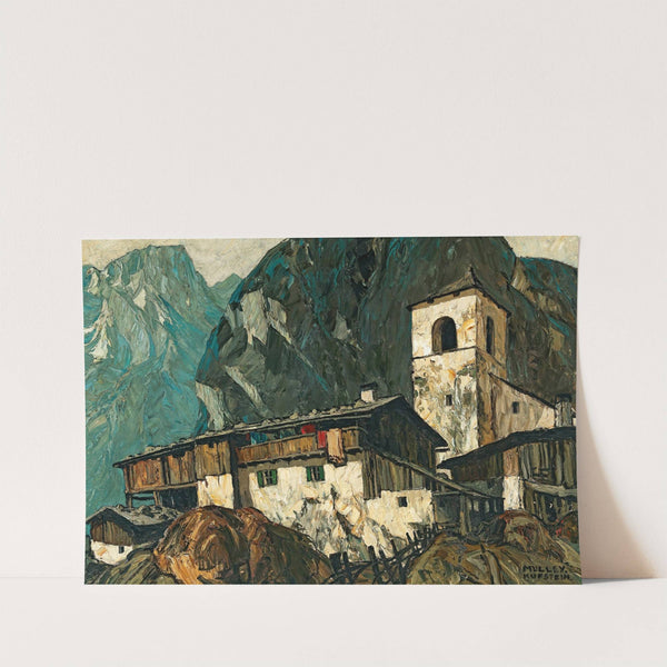 Mountain church and farm (c. 1925) by Oskar Mulley