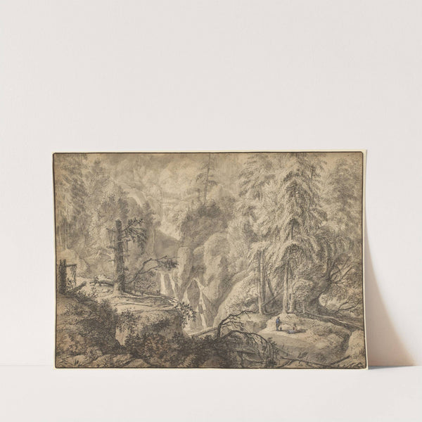 Mountain Landscape, Peasants in a Clearing near a Waterfall (early 1650s) by Antonie Waterloo